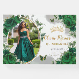 Livro De Visitas Chic Emerald Green Floral Dourada Quinceanera Foto