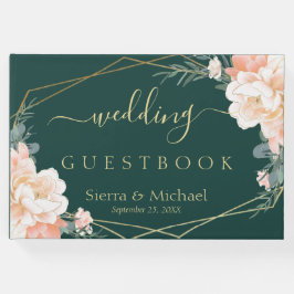 Livro De Visitas Chic Floral Peach Cream Dourado Casamento Emerald 
