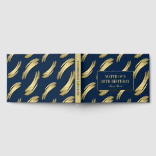 Livro De Visitas Chic Navy Folha Dourada Aniversário