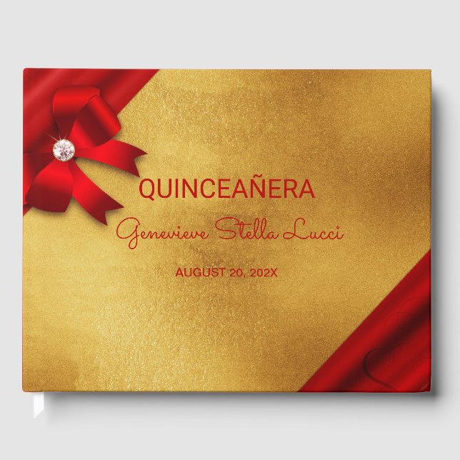 Livro De Visitas Chic Red e Quinceañera Dourada (Frente)