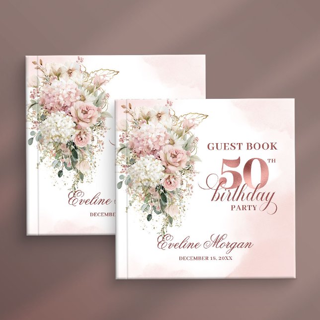 Livro De Visitas Chic Rose Gold Blush Flowers 50th Birthday Guestbo (Chic Rose Gold Blush Flowers 50th Birthday Guestbook)