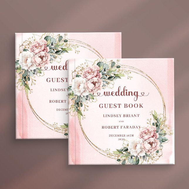 Livro De Visitas Chic Rose Gold Flowers and Greenery Wedding Guest  (Chic Rose Gold Flowers and Greenery Wedding Guest Book)