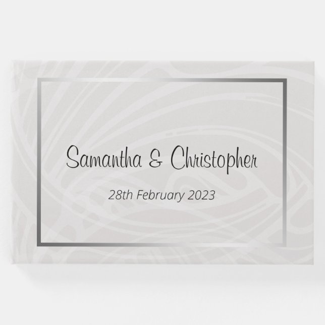 Livro De Visitas Chic Silver e Cinza Damask Swirls Casamento (Frente)