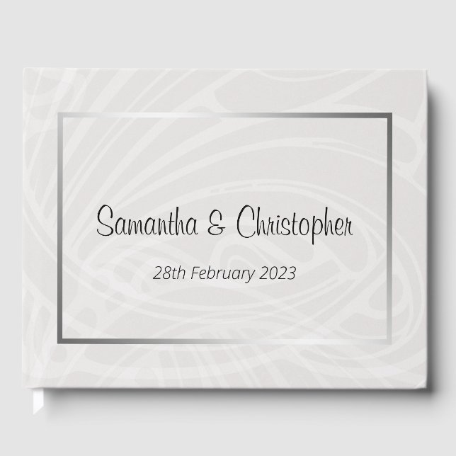 Livro De Visitas Chic Silver e Cinza Damask Swirls Casamento (Frente)