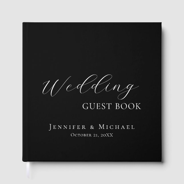 Livro De Visitas Chic Simple Minimalist Modern Plain Wedding Black (Frente)