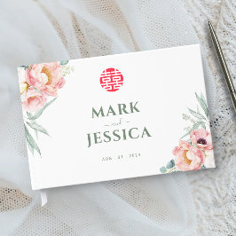 Livro De Visitas Chinês Elegante Dupla Felicidade/Casamento Song Hy