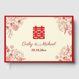 Livro De Visitas Chinês, vermelho-cervo-verde-floral