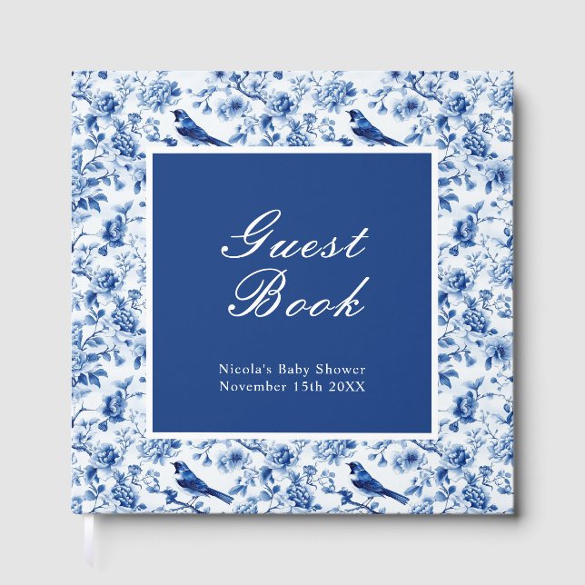 Livro De Visitas Chinoiserie Blue Birds and Flowers Baby Shower (Frente)