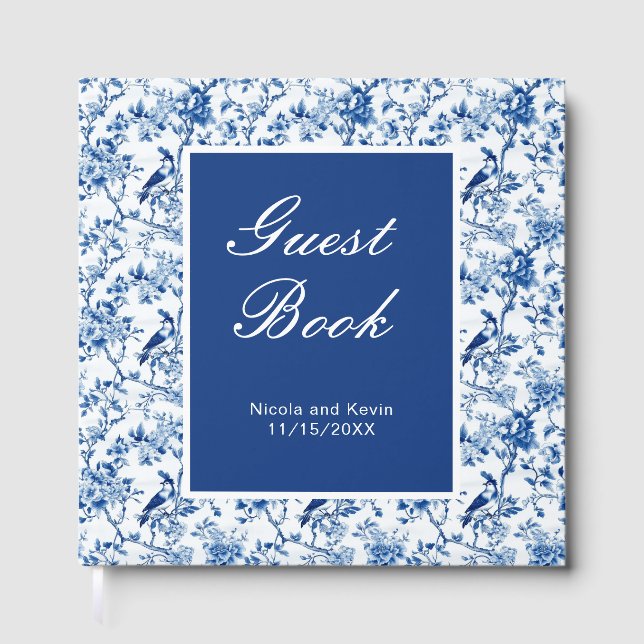 Livro De Visitas Chinoiserie Blue Birds and Flowers Wedding (Frente)