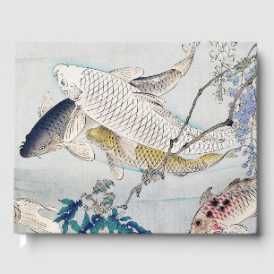 Livro De Visitas Chinoiserie Peixes Koi e Impressão de Wistéria Rox