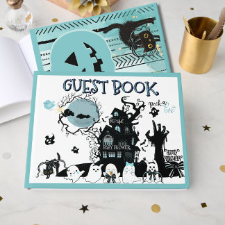 Livro De Visitas Chuva de Azul Olá Halloween Chás de Bebê