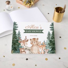 Livro De Visitas Chuva de Bebê Animais da Floresta com Folhagem Mod