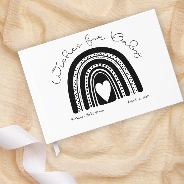 Livro De Visitas Chuva de Bebê Arco-íris Preto e Branco Simples Mod (Criador carregado)