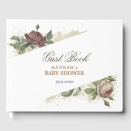 Livro De Visitas Chuva de Bebê Burgundy Floral Rústico Moderna 