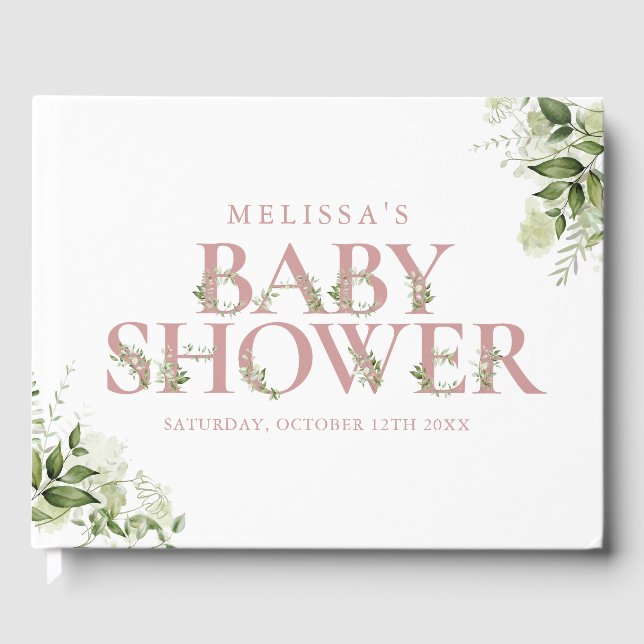 Livro De Visitas Chuva de Bebê Carta Rosa Poente com Folhagens (Frente)