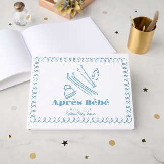 Livro De Visitas Chuva de Bebê de Esqui Desenhada à Mão Azul Après
