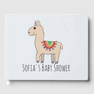Livro De Visitas Chuva de Bebê de Llama Colorida e Nome da Mãe