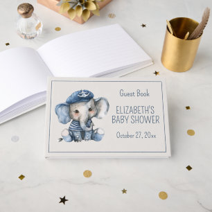 Livro De Visitas Chuva de Bebê Elefante Azul Náutico Fofa