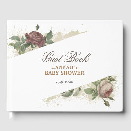 Livro De Visitas Chuva de Bebê Floral Rústico Burgundy Marsala Mode
