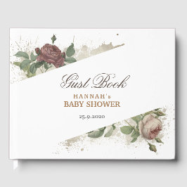 Livro De Visitas Chuva de Bebê Floral Rústico Burgundy Marsala Mode