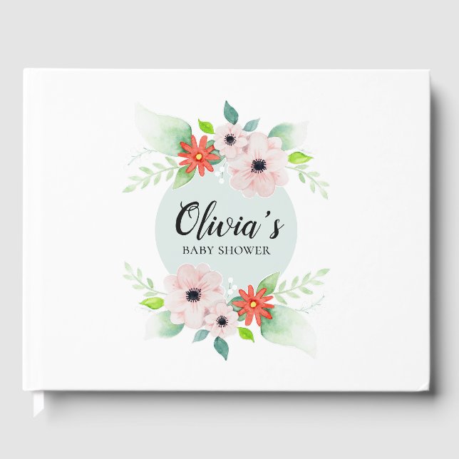 Livro De Visitas Chuva de Bebê Flores Botânicas Florais Elegantes (Frente)