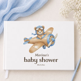 Livro De Visitas Chuva de Bebê Menino Urso de Pelúcia Piloto