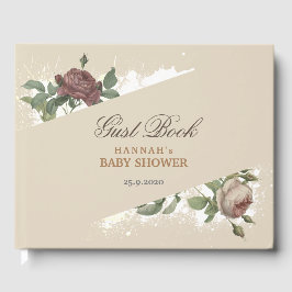 Livro De Visitas Chuva de Bebê Moderna Floral Rústica Burgundy Mars