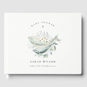 Livro De Visitas Chuva de Bebê Peixe Floral Subaquático em Ouro Ele