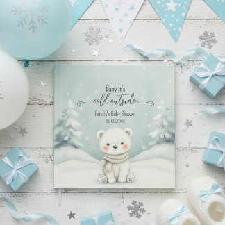 Livro De Visitas Chuva de Bebê Urso Polar Inverno Lá Fora