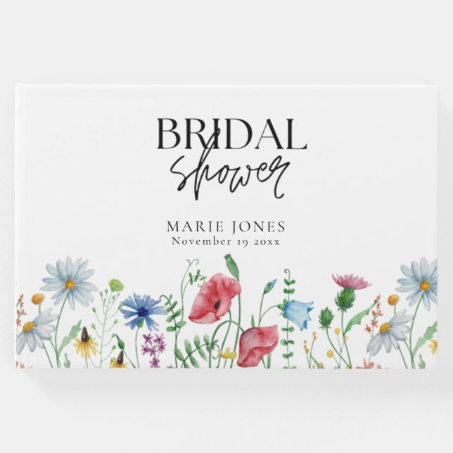 Livro De Visitas Chuva de Noiva de Flores Silvestres Estética Branc (Frente)