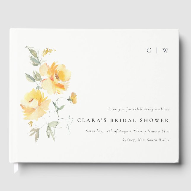 Livro De Visitas Chuva de Noiva de Rosa Flor de Aquarela Verde Amar (Frente)