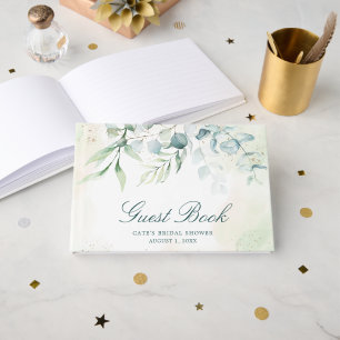 Livro De Visitas Chuva de Noiva Elegante com Verde de Eucalipto