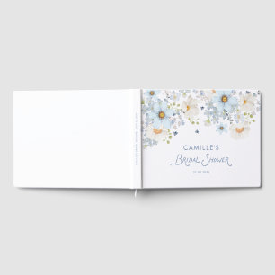 Livro De Visitas Chuva de Noiva Floral Azul Elegante