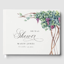 Livro De Visitas Chuva de Noiva Folhagem de Videira em Aquarela Ele