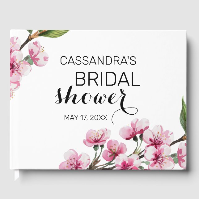 Livro De Visitas Chuva de Noiva Folhagem Rosa Flor de Cerejeira (Frente)