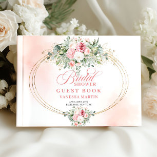 Livro De Visitas Chuva de Noiva Glam Boêmia Bege Floral Dourado