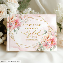 Livro De Visitas Chuva de Noiva Rosa Bege Brilho Dourado Glamouroso
