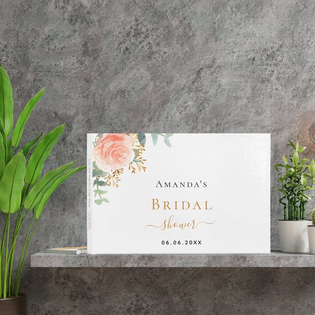 Livro De Visitas Chuva de presentes rose gold flores rosa nome (Criador carregado)