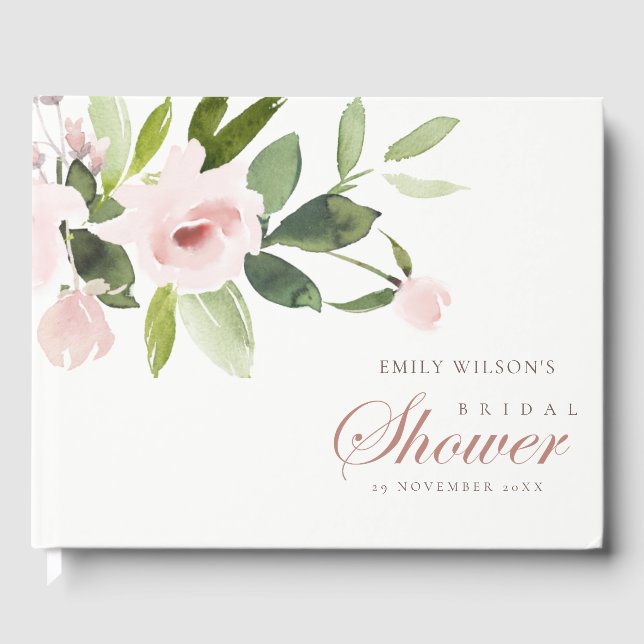 LIVRO DE VISITAS CHUVEIRO DE NOIVA COM ROSA PÊSSEGO SUAVE FLORAL DI (Frente)