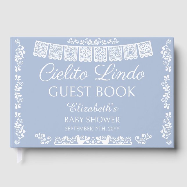 Livro De Visitas Cielito Lindo Dusty Blue Baby Shower (Frente)