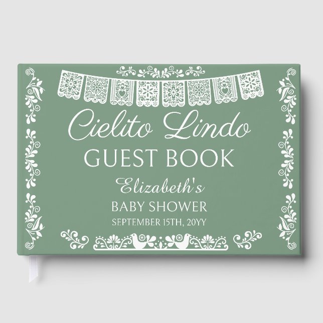 Livro De Visitas Cielito Lindo Sage Green Baby Shower (Frente)