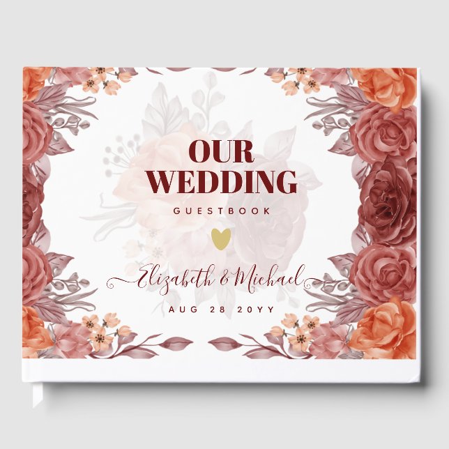 Livro De Visitas Cinnamon Terracotta FALL FLAGEM Botânica Floral (Frente)