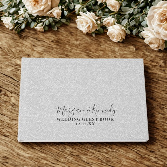 Livro De Visitas Cinza de Prata Folha de Couro Olhar Casamento Livr (An elegant soft gray leather look wedding guest book. Just add your names and wedding date)