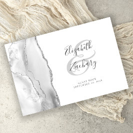 Livro De Visitas Cinza Moderno Branco Ágata Prata Script