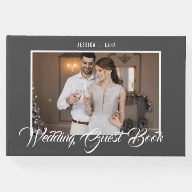 Livro De Visitas Cinza Script e Branco | Foto (Frente)