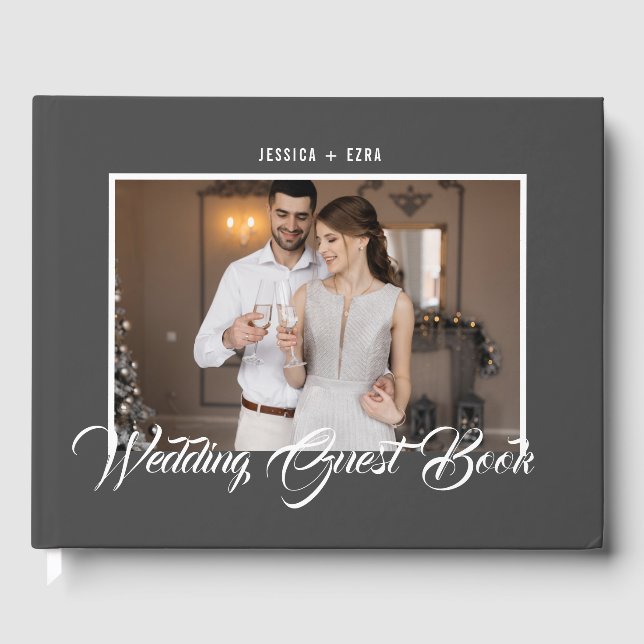 Livro De Visitas Cinza Script e Branco | Foto (Frente)