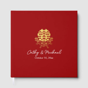 Livro De Visitas Círculo dupla felicidade flor casamento chinês