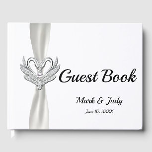 Livro De Visitas Cisnes brancas da prata da fita que Wedding o
