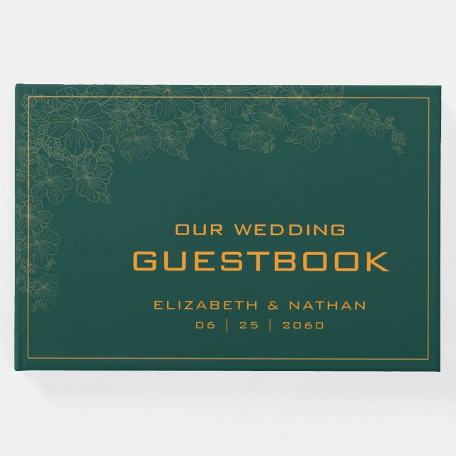 Livro De Visitas Citação de Casamento Verde Elegante Retro Emerald (Frente)