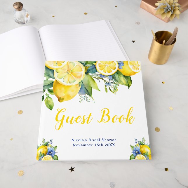 Livro De Visitas Citrus Lemon Mediterranean Bridal Shower (Frente aberta)